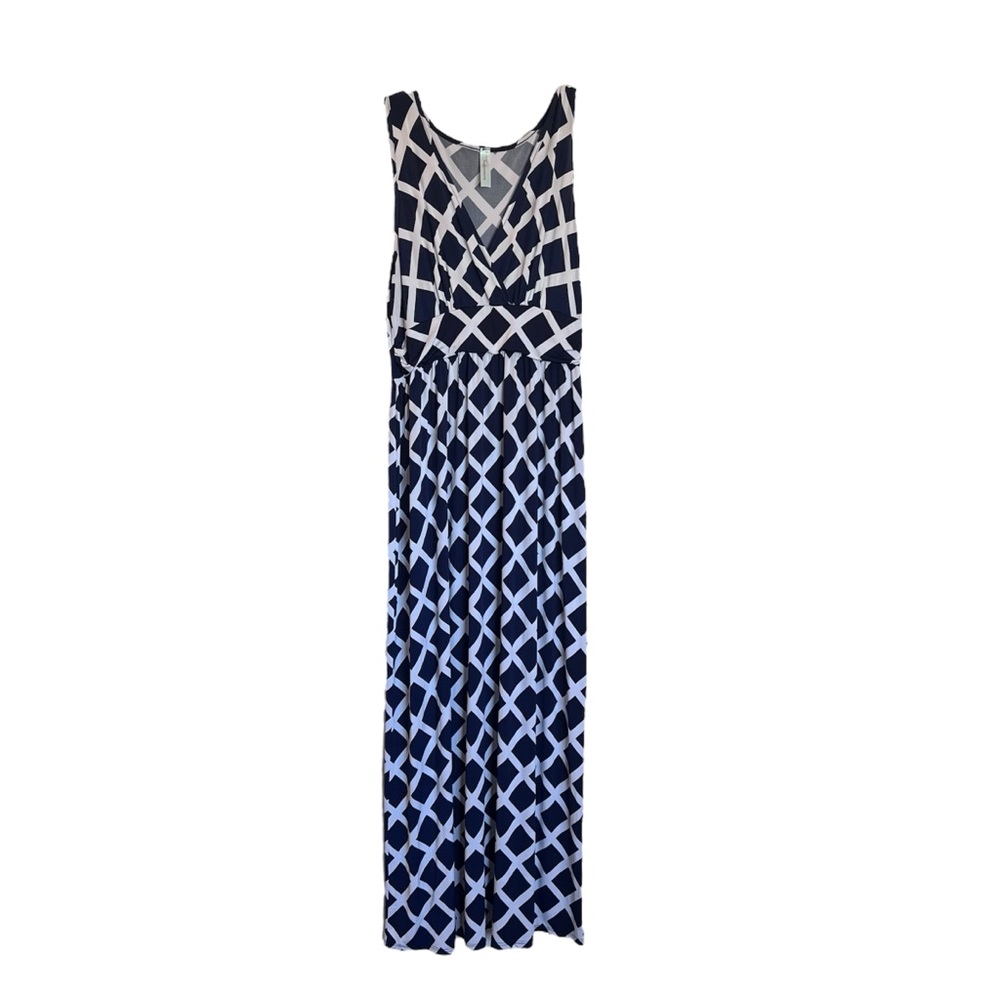 Navy and White Geometric Maxi Dress